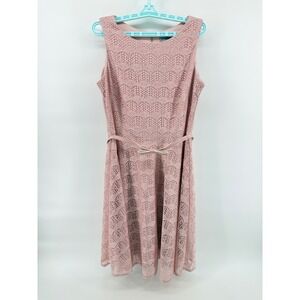 Danny and Nicole Pink Lace Fit and Flare Dress Sleeveless Belted Size 14